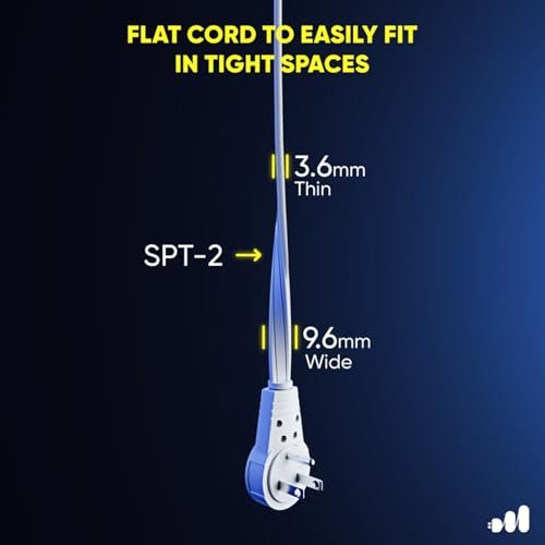 Maximm Cable 6 Ft 360° Rotating Flat Plug Extension Cord/Wire, 16 AWG Multi 3 Outlet Extension Wire, 3 Prong Grounded Wire - White - UL Certified - Image 5