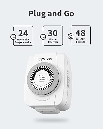 TiFFCOFiO Indoor Mechanical Outlet Timer, 3 Prong Timers for Electrical Outlets, 24-Hour Programmable Plug in Christmas Light Timer, ETL Listed (2 Pack) - Image 2