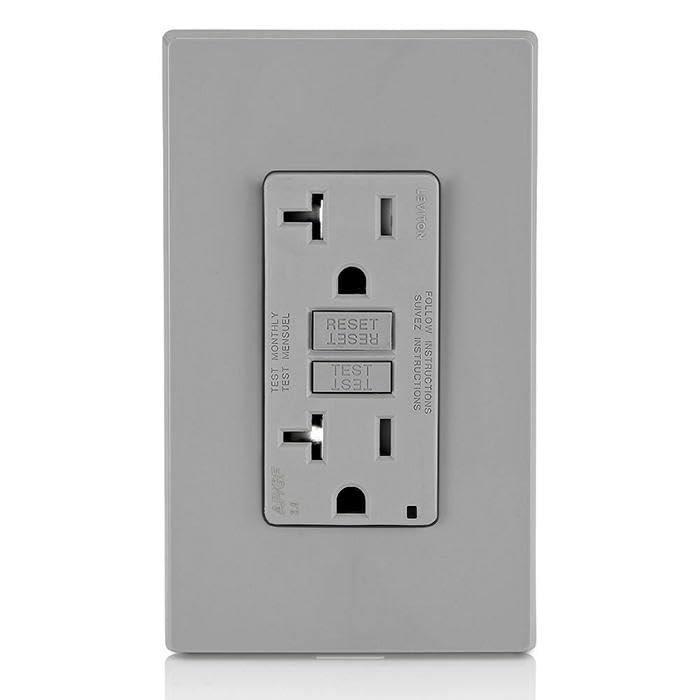 Leviton Dual-Function AFCI/GFCI Outlet, 20 Amp, Self Test, Tamper-Resistant with LED Indicator Light, Protection from Both Electrical Shock and Electrical Fires in One Device, AGTR2-GY, Gray - Image 5
