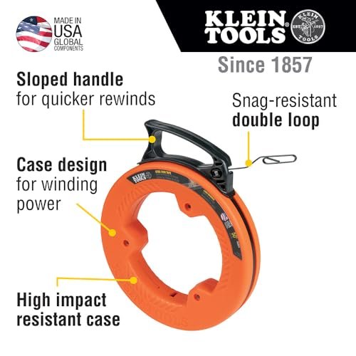 Klein Tools 56331 50-Foot Electrical Fish Tape, Steel Wire Puller with Double Loop Tip, Optimized Housing and Handle, 1/8-Inch - Image 2