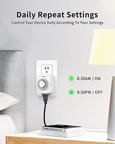 TiFFCOFiO Indoor Mechanical Outlet Timer, 3 Prong Timers for Electrical Outlets, 24-Hour Programmable Plug in Christmas Light Timer, ETL Listed (2 Pack) - Image 3