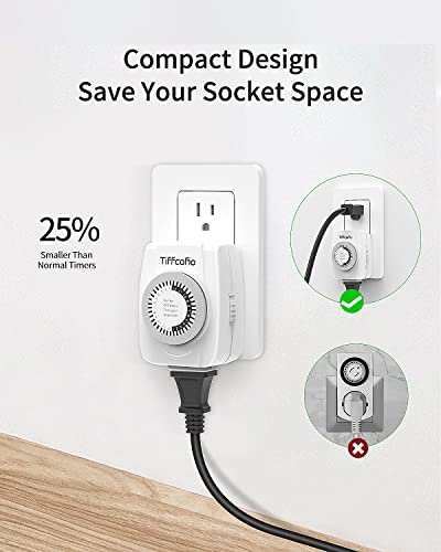 TiFFCOFiO Indoor Mechanical Outlet Timer, 3 Prong Timers for Electrical Outlets, 24-Hour Programmable Plug in Christmas Light Timer, ETL Listed (2 Pack) - Image 4