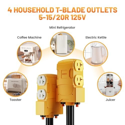 MECMO Dryer 4-Prong 30 AMP to 20 Amp 110V Dryer Distribution Adapter, NEMA 14-30P to 4X 5-15R 5-20R Dryer Wall Socket 4 Prong to Four T-Blade Household Outlet w/ 24amp Circuit Breaker, ETL Listed - Image 4