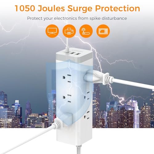 Surge Protector Power Strip with USB, TESSAN Ultra Thin Flat Plug 6 FT Extension Cord with 9 Outlets 3 USB(1 USB C), 1050 J Surge Protector Charging Station for Indoor,Office, Dorm Room Essentials - Image 5