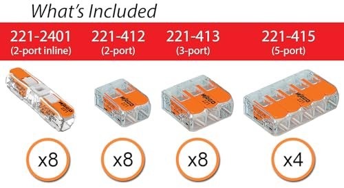 WAGO 221 Lever Nuts 28pc Compact Splicing Wire Connector Assortment with Case | Includes 221-2401, 221-412, 221-413, 221-415 - Image 3