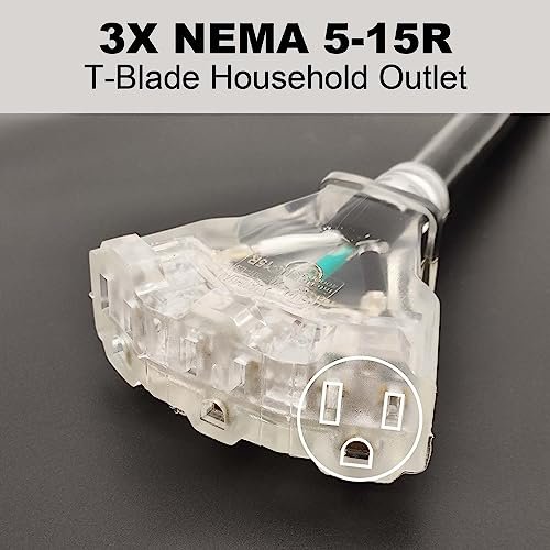 CircleCord 4 Prong 30 Amp to 110V Dryer Distribution Adapter Cord, NEMA 14-30P Male to 3X 5-15R T-Blade Household Outlet Female with LED Power Indicator - Image 3