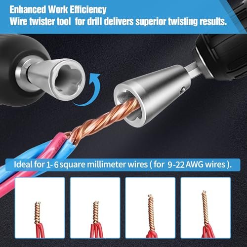 Wire Twister Tool for Drill, 2025 Upgrades Wire Nut Twister for Drill Profession Electricians Tool, 6MM Hex Shank Cable Wire Twisting Tool Wire Twister Wire Connector for 9-22 AWG (2pcs) - Image 3