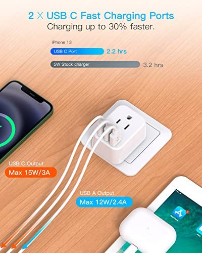 European Travel Plug Adapter for International, HANYCONY Italy Spain Power Adapter 2 Outlets 2 USB C Ports, Type C Adapter Travel Cruise Essentials for US to Most Europe France Germany EU, 2 Pack - Image 3