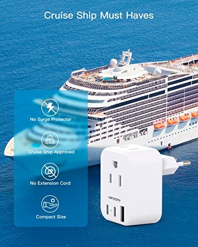 European Travel Plug Adapter for International, HANYCONY Italy Spain Power Adapter 2 Outlets 2 USB C Ports, Type C Adapter Travel Cruise Essentials for US to Most Europe France Germany EU, 2 Pack - Image 5