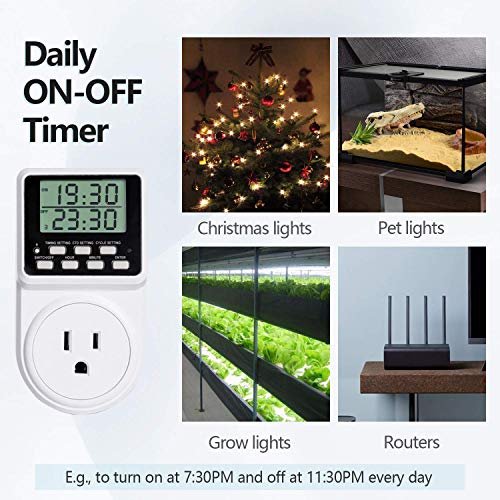 Techbee Digital Infinite Repeat Cycle Intermittent Timer Plug for Electrical Outlet, 24 Hour Programmable Indoor Timed Power Switch with Countdown Delay On and Off (120V, 15A), 1 pack - Image 5