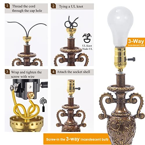 DiCUNO UL Listed 3-Way Lamp Socket Replacement, E26 Standard Threaded Base Light Socket, Turn Switch Knob for Low-Medium-High Light Settings, DIY Project, Table, Floor Lamp Repair Kit, 1-Pack, (Gold) - Image 5
