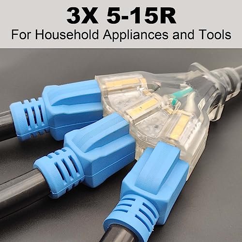 CircleCord 4 Prong 30 Amp to 110V Dryer Distribution Adapter Cord, NEMA 14-30P Male to 3X 5-15R T-Blade Household Outlet Female with LED Power Indicator - Image 4