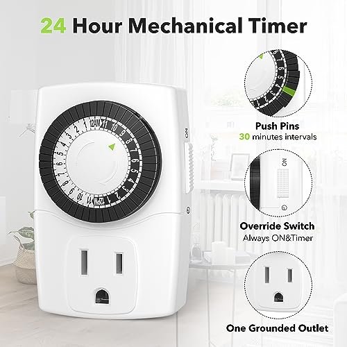 BN-LINK BND-60/U47 Indoor Mini 24-Hour Mechanical Outlet Timer, 3-Prong, 2-Pack - Image 2