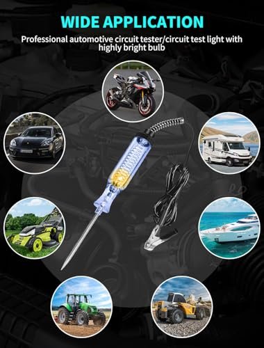 Test Light Automotive,Circuit Tester 6V-12V-24V,ABS Handle Material,Long Steel Probe Coating PU and Alligator Clip, for Continuity Voltage, for Sedan, SUV, RV, Truck (Black,1-Pack) - Image 4