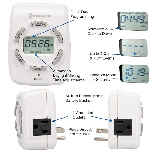 Intermatic DT122K 15-Amp Digital Indoor Timer - 7-Day Programming & Dual Outlets - Astronomic Feature with Automatic DST Adjustment - Image 2
