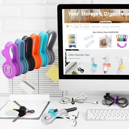 SUNFICON 6 Pack Magnetic Cord Organizers Cable Clips Cable Straps Silicone Twist Ties Colorful Headphone Cord Keeper Holder Manager Bookmark Whiteboard Fridge Magnet Keychain Gift Home,Office,School - Image 2