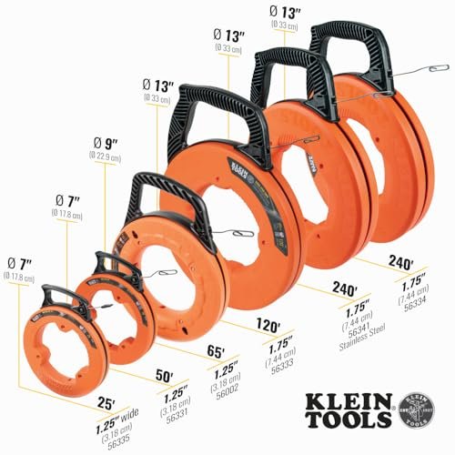 Klein Tools 56331 50-Foot Electrical Fish Tape, Steel Wire Puller with Double Loop Tip, Optimized Housing and Handle, 1/8-Inch - Image 3
