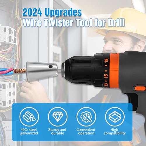 Wire Twister Tool for Drill, 2025 Upgrades Wire Nut Twister for Drill Profession Electricians Tool, 6MM Hex Shank Cable Wire Twisting Tool Wire Twister Wire Connector for 9-22 AWG (2pcs) - Image 2