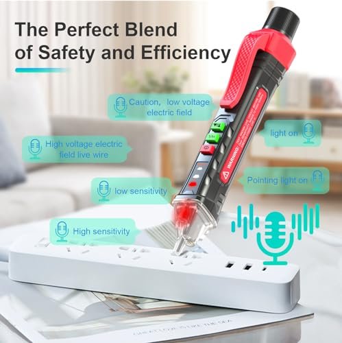 NJTY Voice Broadcast Voltage Tester,Non Contact Voltage Tester,12V-1000V/48V-1000V Dual Range,Electrical Tester,Integrated LED Flashlight and red Indicator Light - Image 2