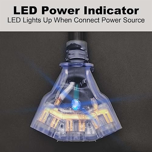 CircleCord 4 Prong 30 Amp to 110V Dryer Distribution Adapter Cord, NEMA 14-30P Male to 3X 5-15R T-Blade Household Outlet Female with LED Power Indicator - Image 5